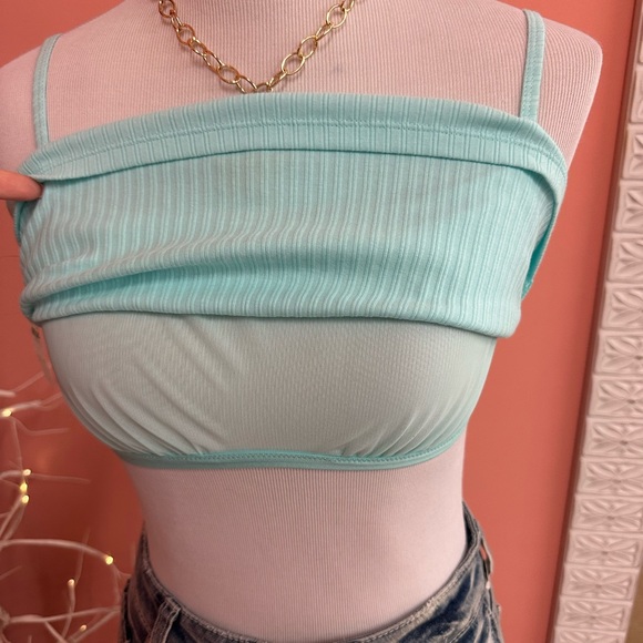 NWT Aerie Light Blue Ribbed Crop Top/Bralette - Picture 6 of 6
